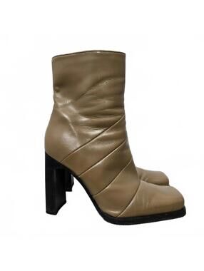 Y2K Aldo Booties Women's 38 Tan Leather Square Toe Thick Heel Vintage Boots Fall